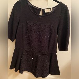 Anthropologie Deletta black peplum short sleeve top